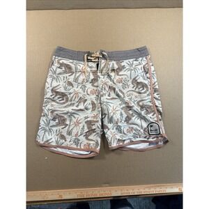 HOWLER BROS Bruja Stretch Board Shorts Mens Sz 35 Alligator Tan Palm Tree